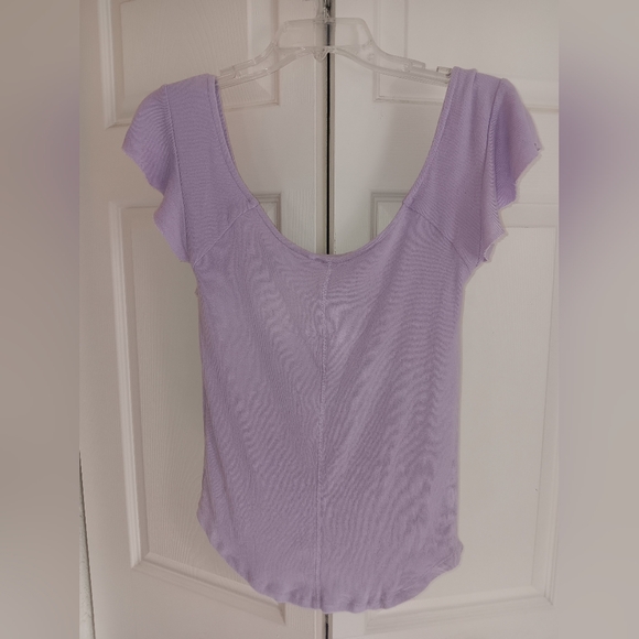 Free People Last Call Lavender Ribbed Flounce Top. Size L. - Picture 7 of 9